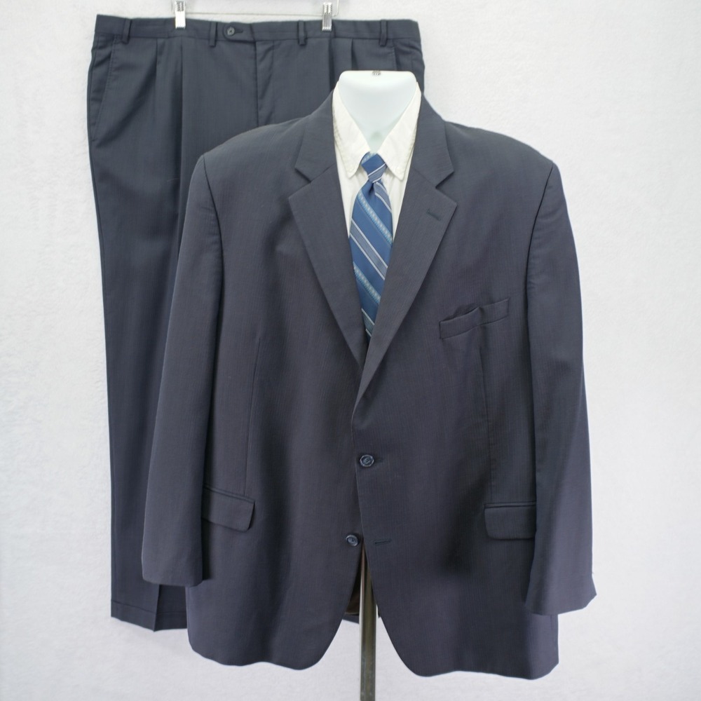 Jack Victor Blue Striped Wool 2 Piece Suit 50L Portly 48 /‎ 33 Pleated Cuffed